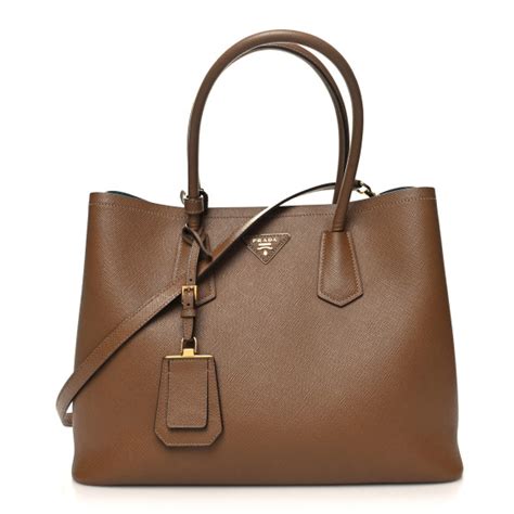 PRADA Saffiano Cuir Medium Double Bag Cannella Turchese 